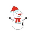 Cute cartoon snowman vector illustration isolated background, Merry Christmas and happy new year. Royalty Free Stock Photo